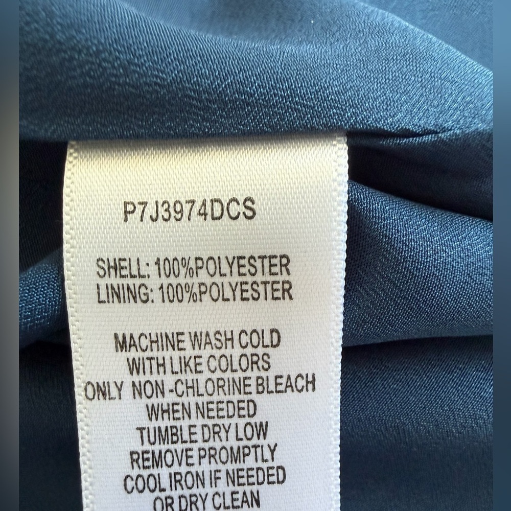 Parker Navy Blue Satin Mini Dress XS Tie Neck Long Sleeve Cascading Ruffle Hem - Picture 6 of 16